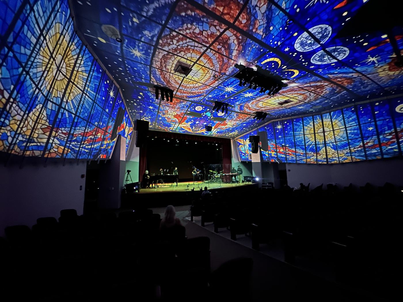 Galaxy projection covering a theater ceiling